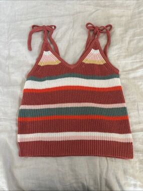 Madewell Rust Pink Striped Tie-Shoulder Knit Tank